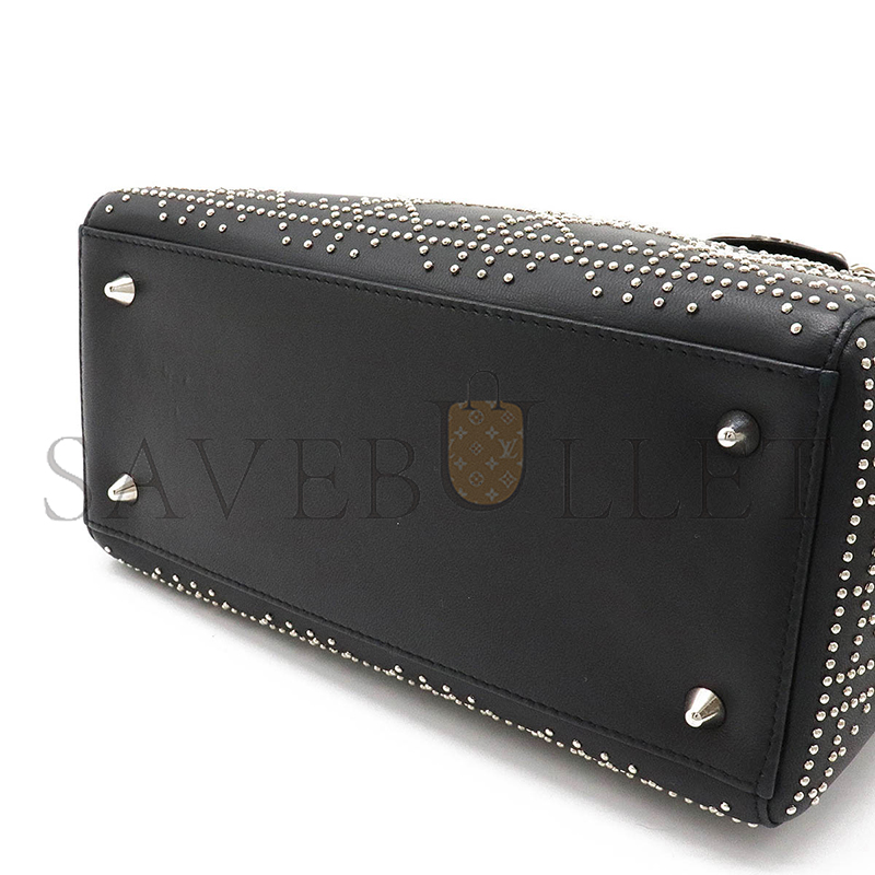 DIOR LAMBSKIN STUDDED CANNAGE MEDIUM LADY DIOR BLACK  (23*20*12.7cm) 